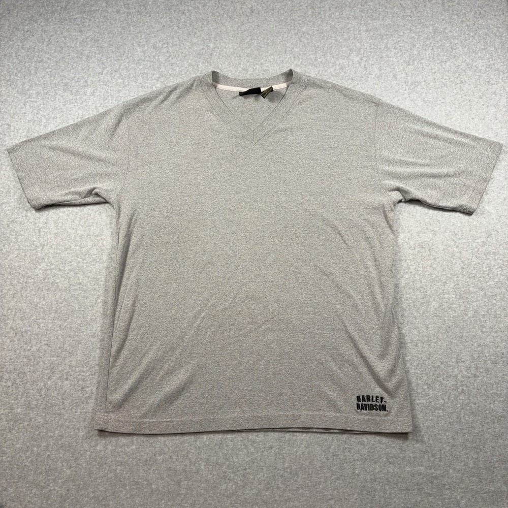 Harley-Davidson Shirt Mens XL Gray V Neck Short Sleeve Logo Tee Biker Graphic